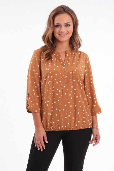 Коричневая блузка с V-образным вырезом и шнуровкой Modema м.728/3 - фото 1