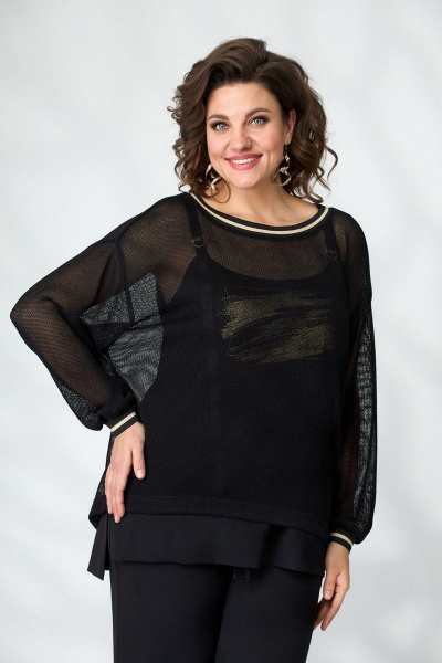 Черный комплект из текстиля: брюки, топ и туника Le Collect 390-1 черный - фото 6