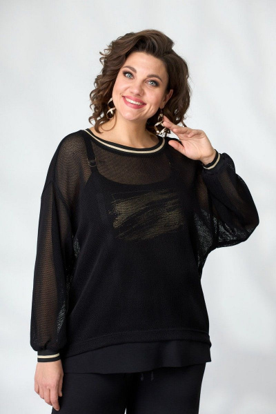 Черный комплект из текстиля: брюки, топ и туника Le Collect 390-1 черный - фото 5