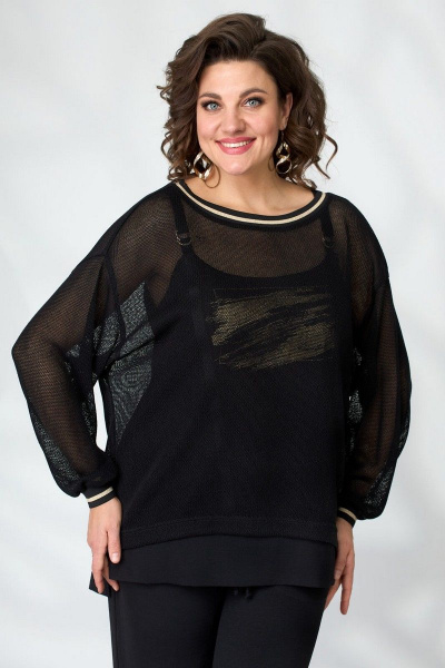 Черный комплект из текстиля: брюки, топ и туника Le Collect 390-1 черный - фото 4