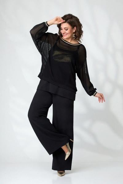 Черный комплект из текстиля: брюки, топ и туника Le Collect 390-1 черный - фото 1