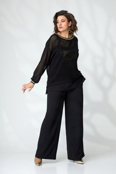 Черный комплект из текстиля: брюки, топ и туника Le Collect 390-1 черный - фото 2