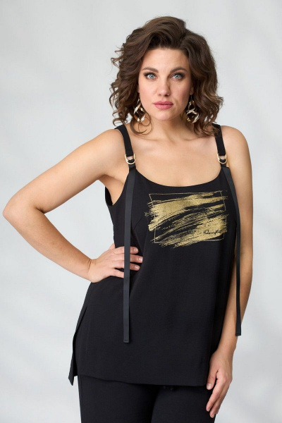 Черный комплект из текстиля: брюки, топ и туника Le Collect 390-1 черный - фото 16