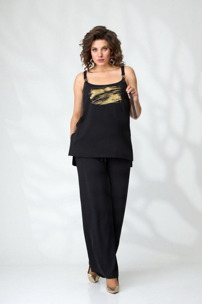 Черный комплект из текстиля: брюки, топ и туника Le Collect 390-1 черный - фото 13
