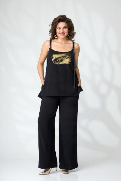 Черный комплект из текстиля: брюки, топ и туника Le Collect 390-1 черный - фото 12