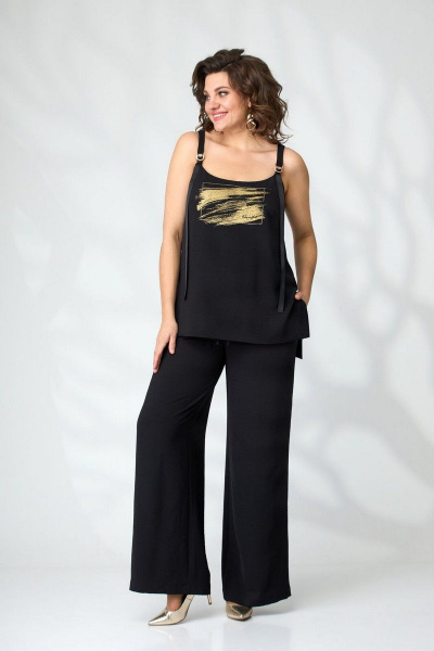 Черный комплект из текстиля: брюки, топ и туника Le Collect 390-1 черный - фото 10