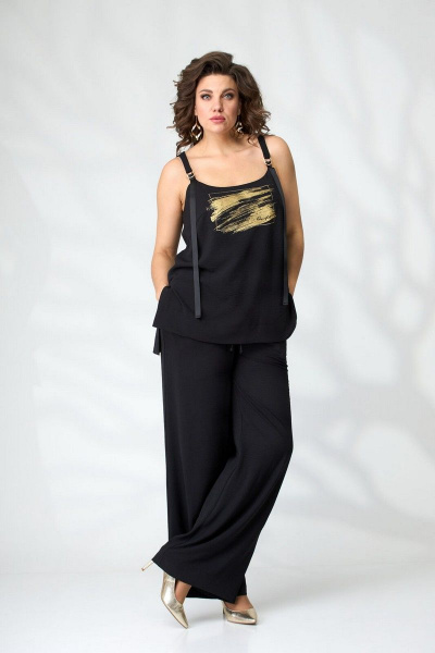 Черный комплект из текстиля: брюки, топ и туника Le Collect 390-1 черный - фото 9