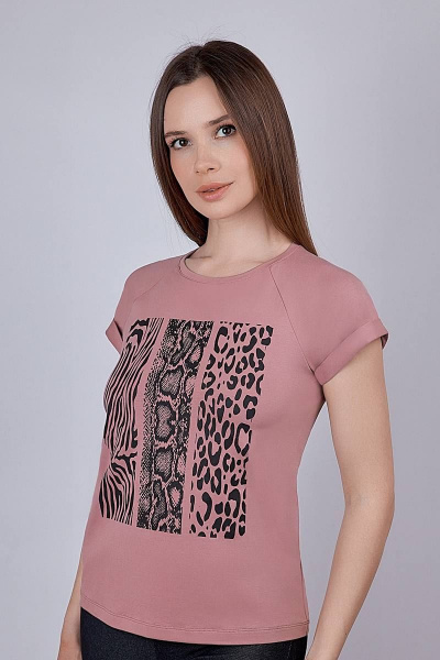 Майка из хлопка в трикотажном стиле, розовая Verally 431П-2 кофейно-розовый - фото 3