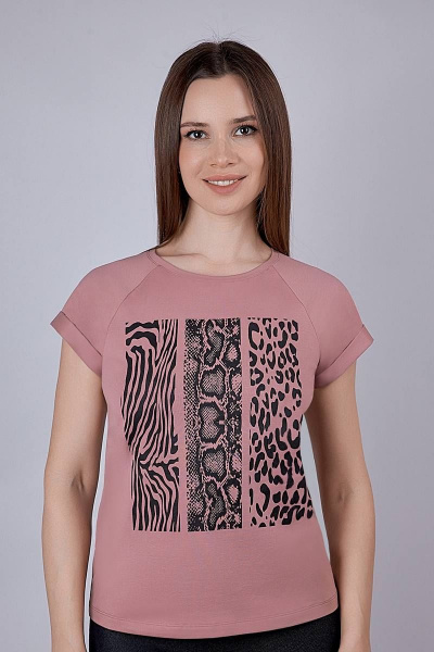 Майка из хлопка в трикотажном стиле, розовая Verally 431П-2 кофейно-розовый - фото 1