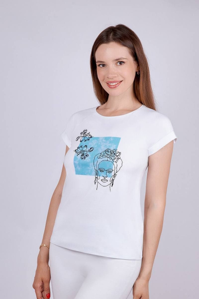 Майка из хлопка в трикотажном стиле, белая Verally 431П-2 фрида - фото 3