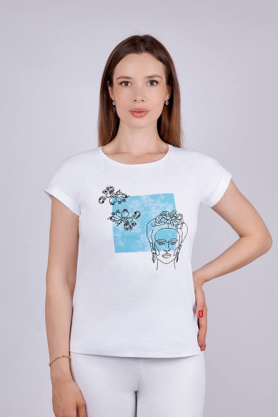 Майка из хлопка в трикотажном стиле, белая Verally 431П-2 фрида - фото 1