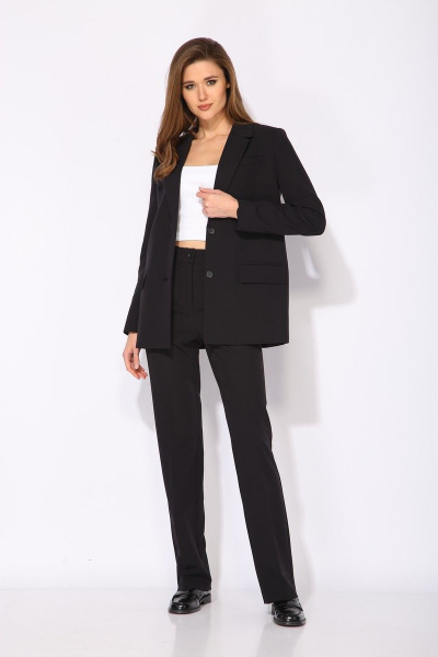 Черный деловой жакет без шлицы с подплечниками DNM 031.02 - фото 1