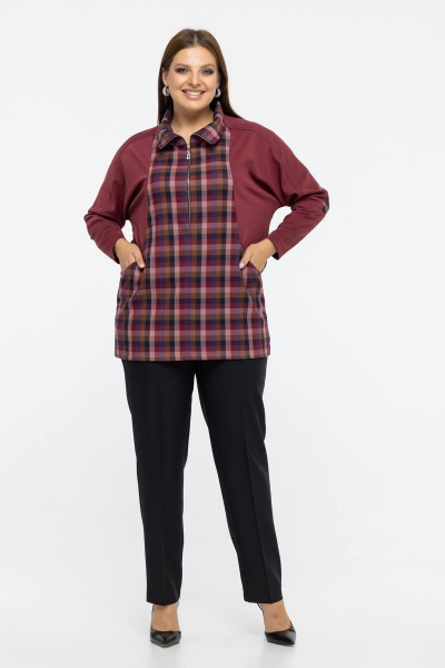 Стильное демисезонное пальто с капюшоном и разрезами Avila 0942 бордовый - фото 8