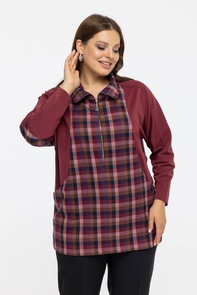 Стильное демисезонное пальто с капюшоном и разрезами Avila 0942 бордовый - фото 6