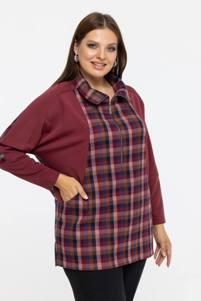 Стильное демисезонное пальто с капюшоном и разрезами Avila 0942 бордовый - фото 1