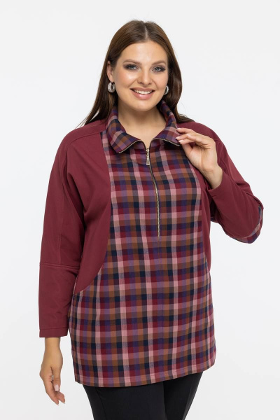 Стильное демисезонное пальто с капюшоном и разрезами Avila 0942 бордовый - фото 5