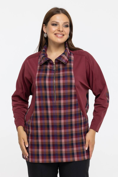 Стильное демисезонное пальто с капюшоном и разрезами Avila 0942 бордовый - фото 4