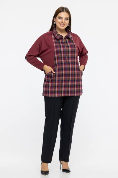 Стильное демисезонное пальто с капюшоном и разрезами Avila 0942 бордовый - фото 3