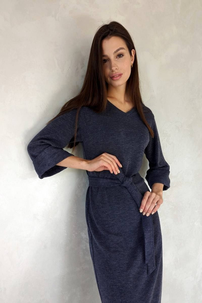 Демисезонное платье из вискозы и трикотажа в сине-голубых тонах Patriciа 01-5450 темно-синий - фото 2