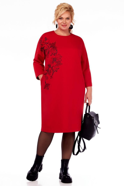 Красное платье средней длины из трикотажа LaKona 11547 красный - фото 2