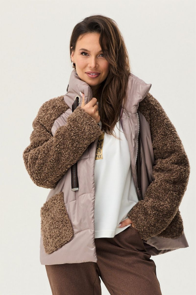 Коричневая утепленная куртка из плащевой ткани Магия моды 2339 коричневый - фото 7