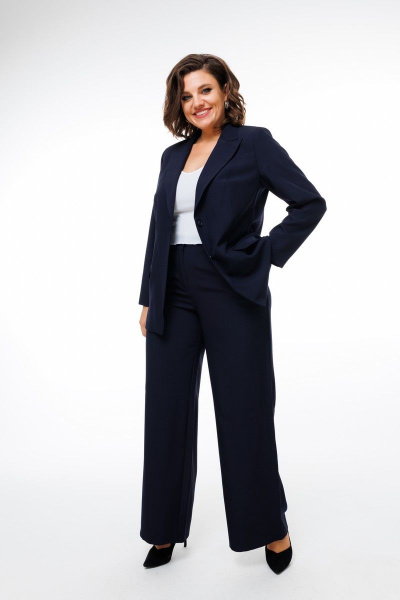 Классический синий жакет с английским воротником для делового образа Anelli 1416 дипломат - фото 2