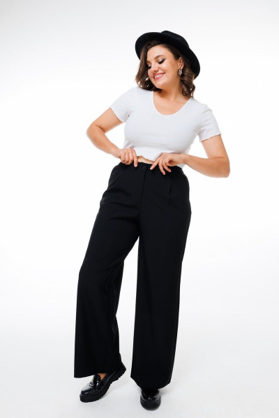 Черные широкие брюки с резинкой для комфортной носки Anelli 1416.1 черный - фото 1