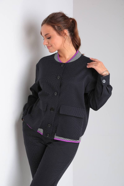 Деловой комплект бомбер и зауженные брюки TVIN 7659 сирень - фото 9