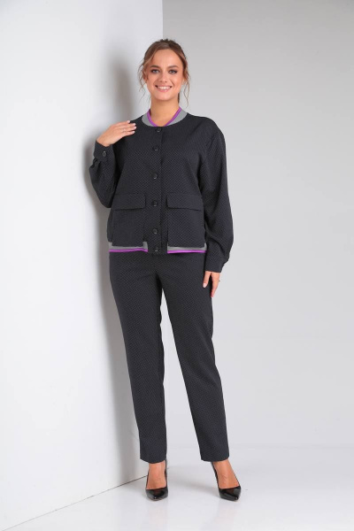 Деловой комплект бомбер и зауженные брюки TVIN 7659 сирень - фото 1