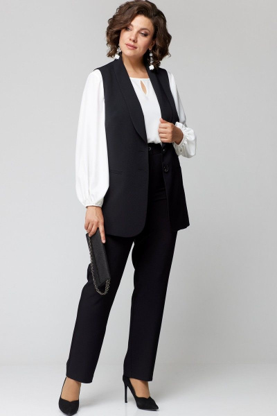 Блуза, брюки, жилет EVA GRANT 7244 черный+белый - фото 9