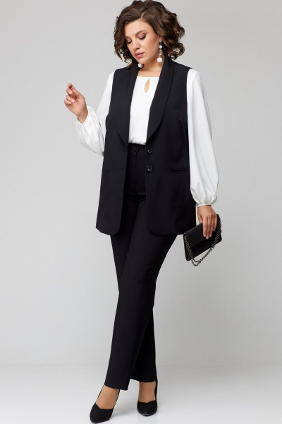 Блуза, брюки, жилет EVA GRANT 7244 черный+белый - фото 5