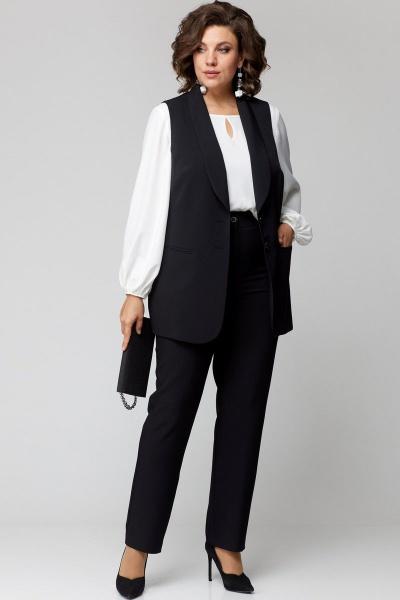 Блуза, брюки, жилет EVA GRANT 7244 черный+белый - фото 4