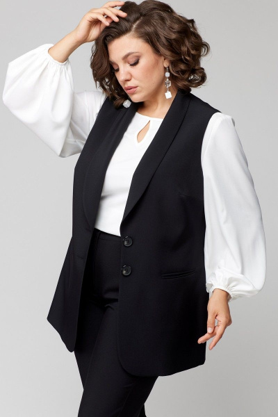 Блуза, брюки, жилет EVA GRANT 7244 черный+белый - фото 12