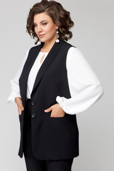Блуза, брюки, жилет EVA GRANT 7244 черный+белый - фото 11