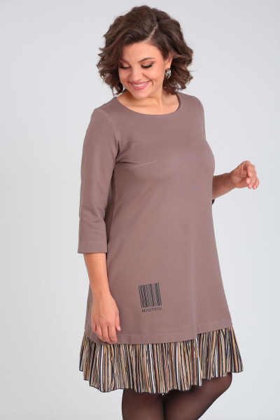 Бежевое трикотажное платье с принтом, карманами и молнией Michel chic 2143 капучино - фото 6