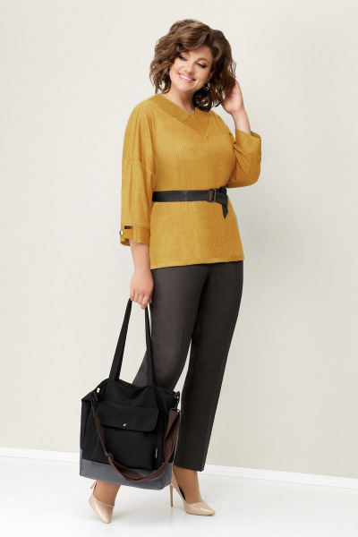 Демисезонные брюки и джемпер из текстиля и трикотажа VOLNA 1307 желтый/коричневый - фото 1