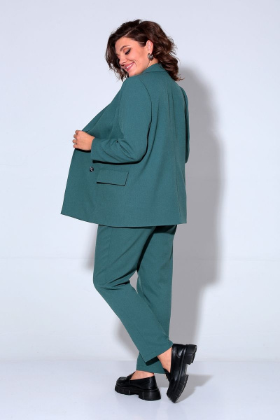 Деловой костюм из текстиля с зауженными брюками Liona Style 858 изумруд - фото 4