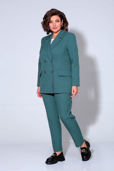 Деловой костюм из текстиля с зауженными брюками Liona Style 858 изумруд - фото 3