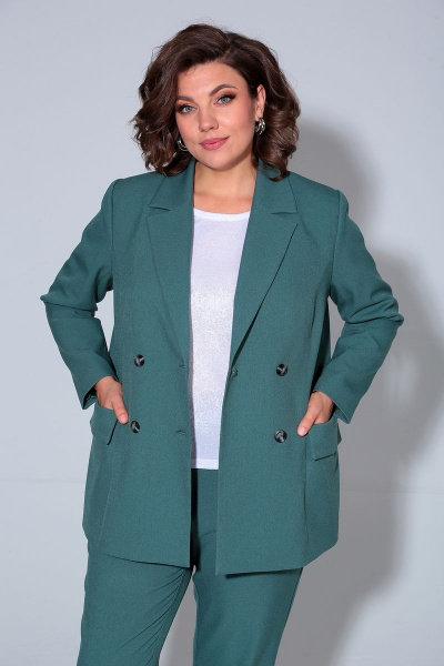 Деловой костюм из текстиля с зауженными брюками Liona Style 858 изумруд - фото 2
