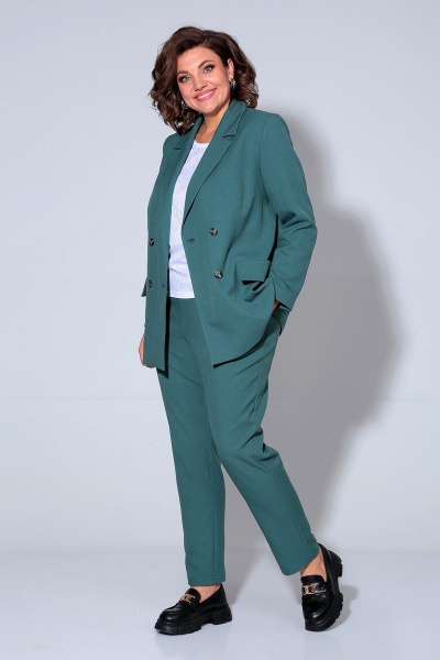 Деловой костюм из текстиля с зауженными брюками Liona Style 858 изумруд - фото 1