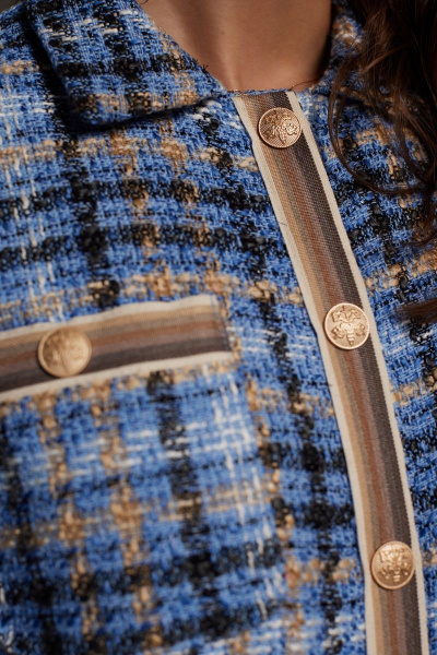 платье в стиле Шанель с накладными карманами DAVA 134 голубой - фото 5