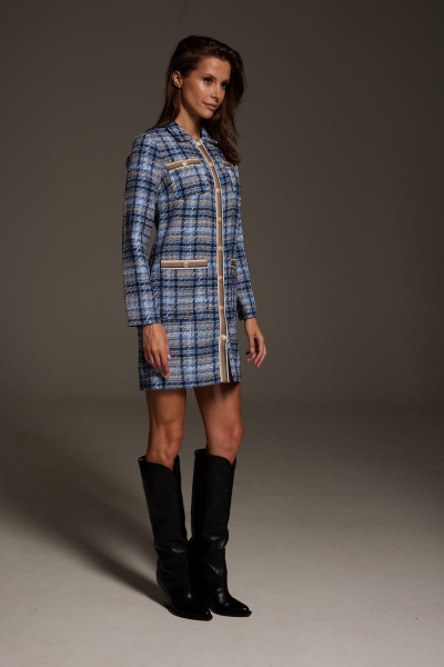 платье в стиле Шанель с накладными карманами DAVA 134 голубой - фото 2