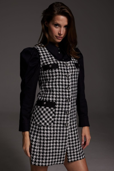 Сарафан женский из текстиля с накладными карманами демисезон DAVA 130 черный+серый+молочный - фото 3