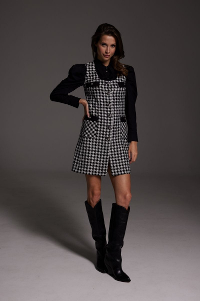 Сарафан женский из текстиля с накладными карманами демисезон DAVA 130 черный+серый+молочный - фото 1