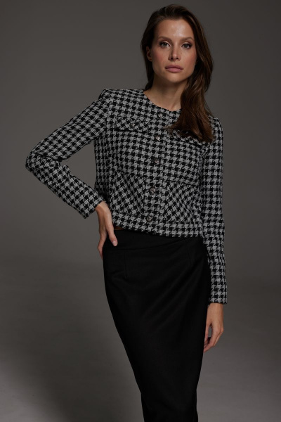 Элегантный костюм из фактурной ткани с жакетом и юбкой DAVA 126 черный+серый - фото 2