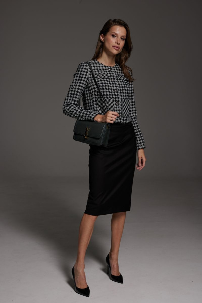 Элегантный костюм из фактурной ткани с жакетом и юбкой DAVA 126 черный+серый - фото 1