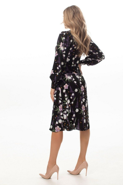 Платье короткое с разрезом и вырезом V из текстиля Golden Valley 4951 черный_фиолет - фото 4