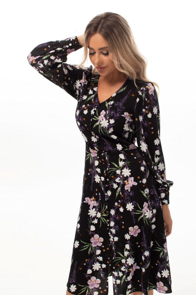 Платье короткое с разрезом и вырезом V из текстиля Golden Valley 4951 черный_фиолет - фото 2