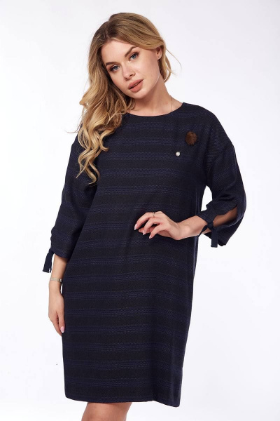 Платье с разрезами и украшением по переду Lady Style Classic 1456 черный_с_синим - фото 2