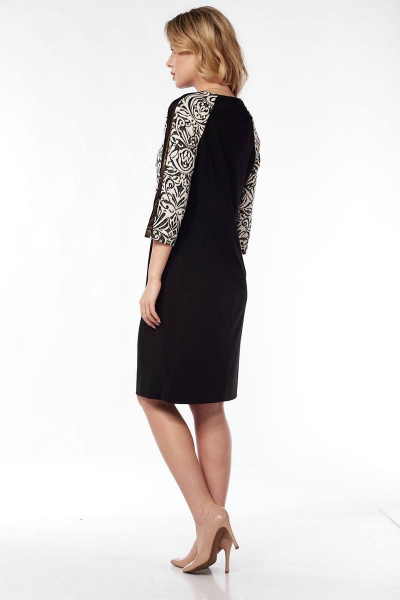 Черное платье с рельефами и вставками Lady Style Classic 728 черный_с_молочным - фото 4